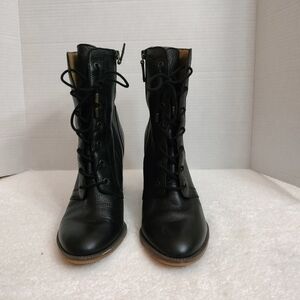 Franco Sarto Black Leather Lace-Up Boots